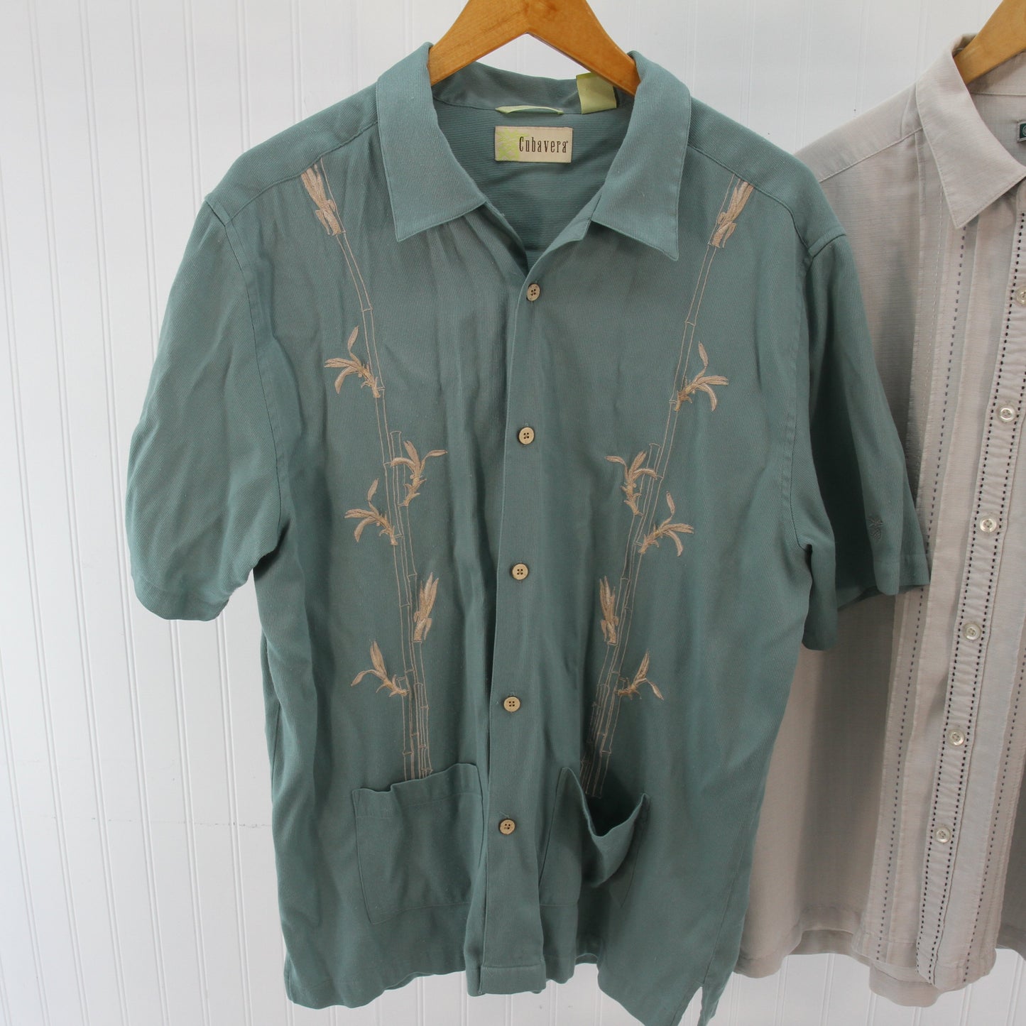 Cubavera Two Cuban Shirts Bundle Green Gray Large