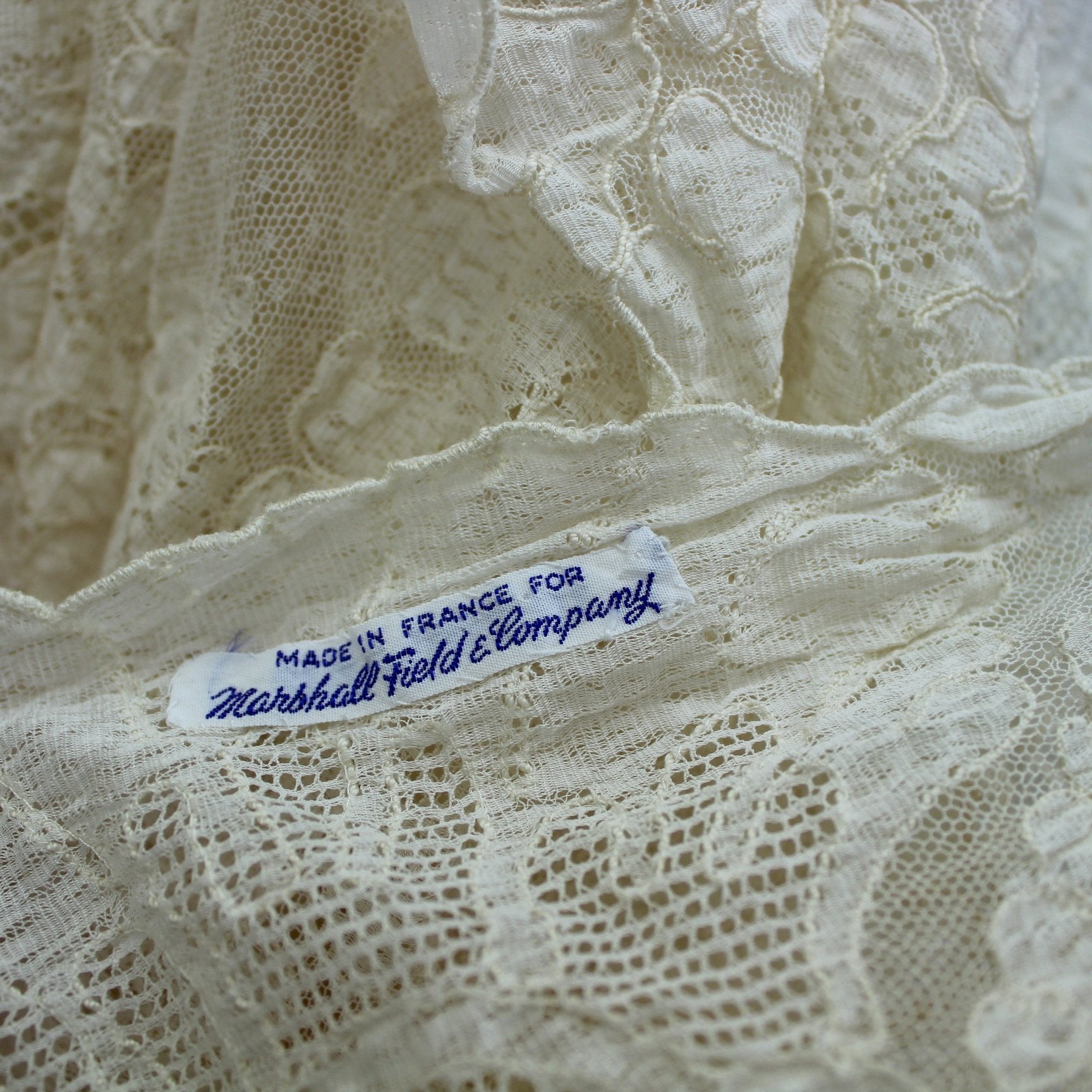 Alencon Cream Lace Tablecloth France Made for Marshall Field Exquisite original label