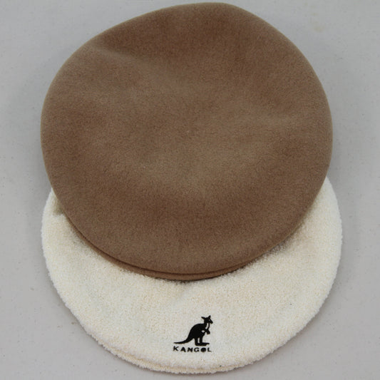 Pair Kangol Driving Caps Tan & White 1