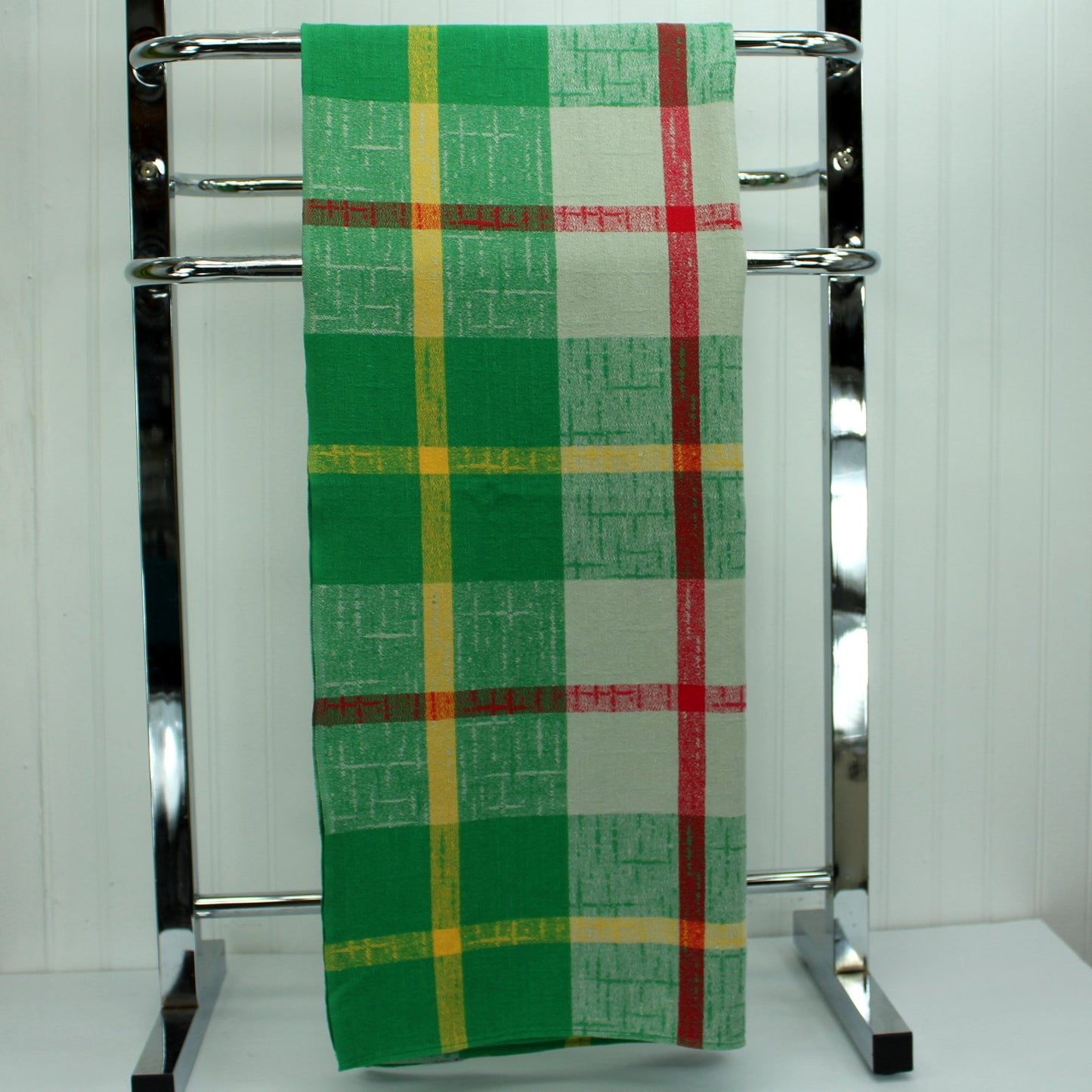 Simtex MCM Tablecloth Unusual Plaid Grey Green Red Cotton Heavy Weave long view