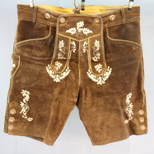 Bavarianland Brown Suede Leather Lederhosen 34" No Suspenders front