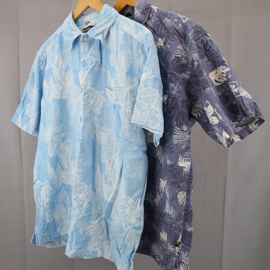 Blue Weekender and Blue Newport Blue Hawaiian Shirts front