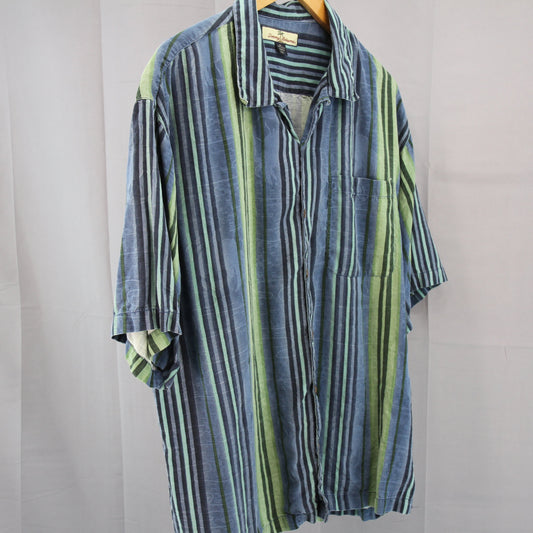 Tommy Bahama Blue Green Striped Hawaiian Shirt front