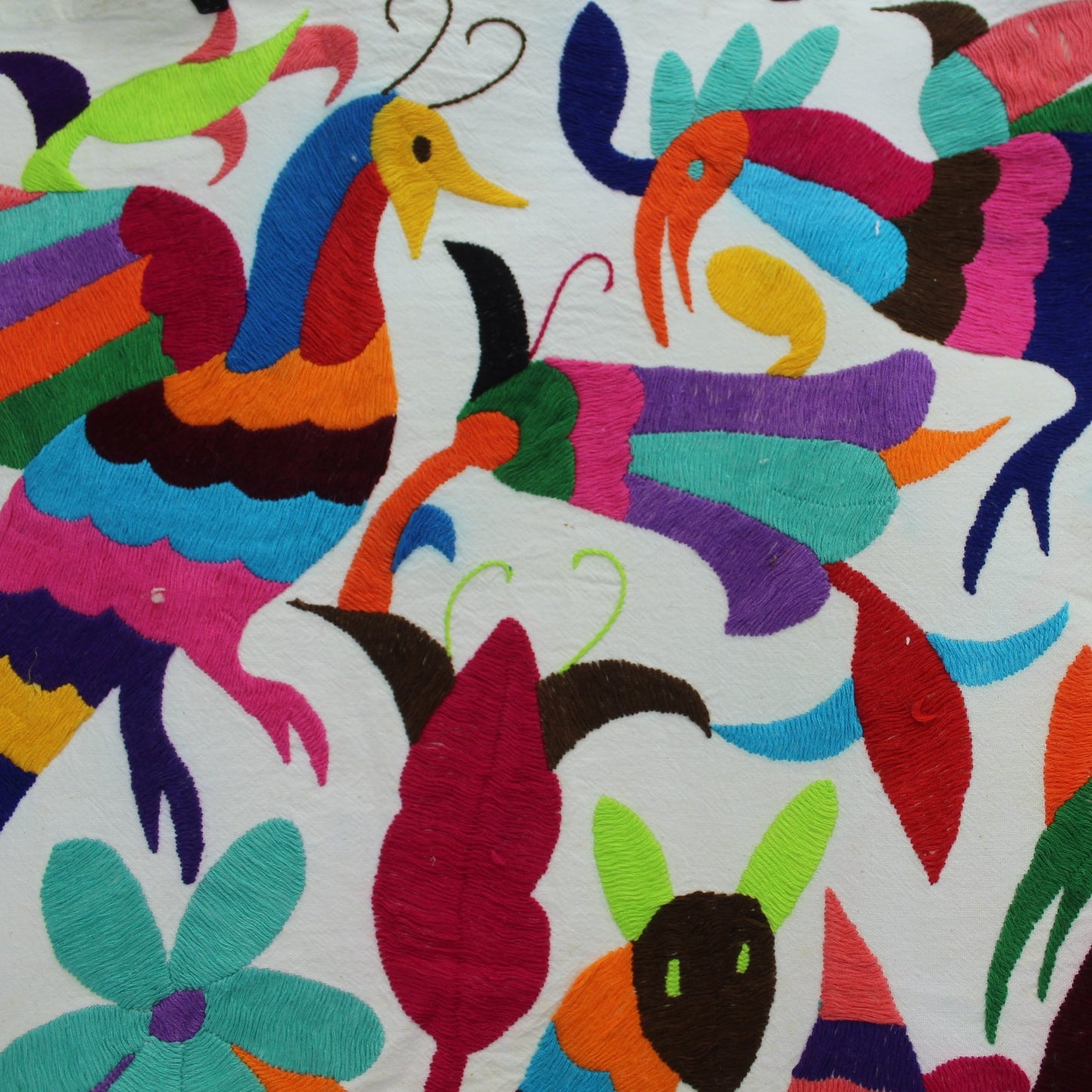 Vibrant Peruvian Embroidered Wall Hanging Table Decor Bright Animals Galore lovely beaks