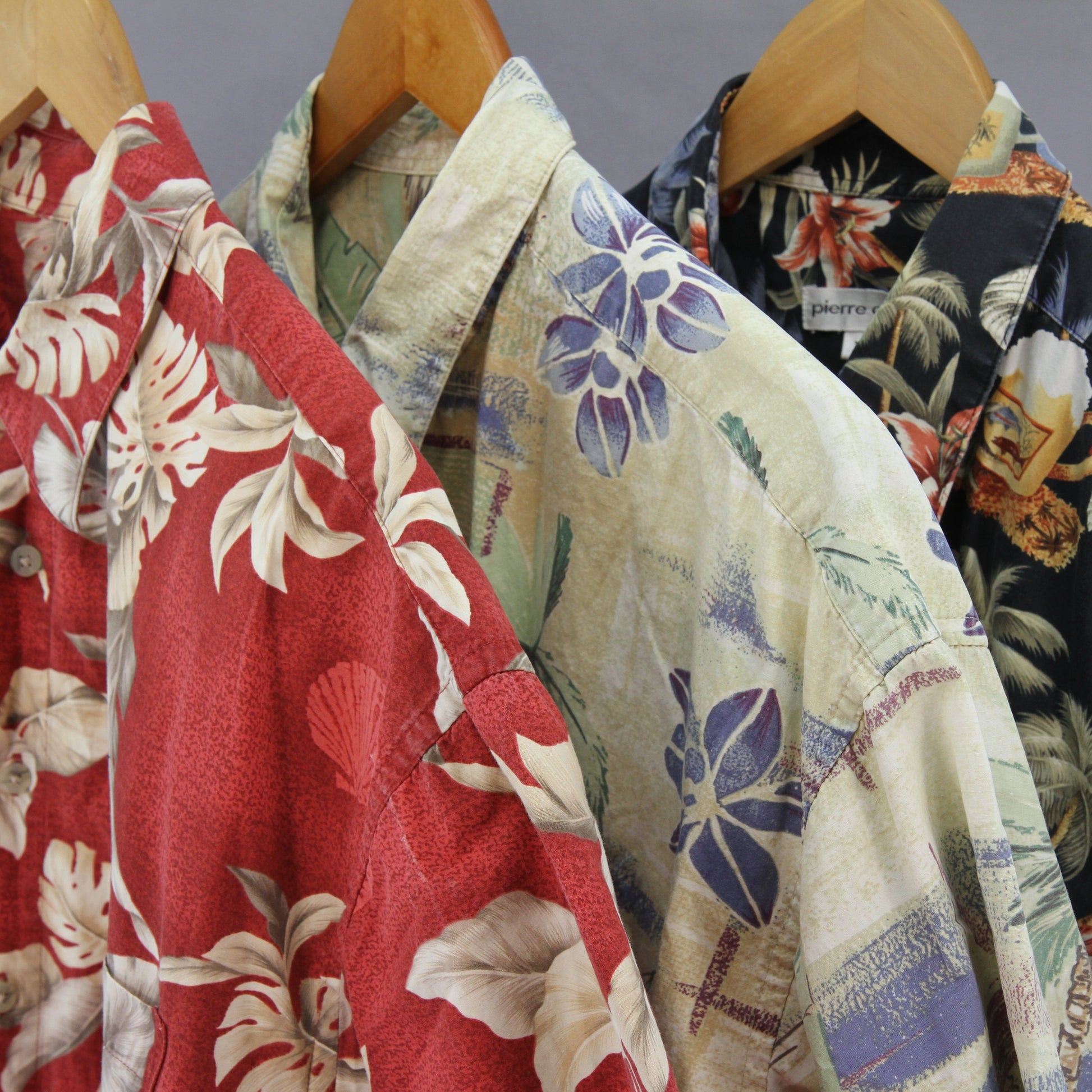 Pierre Cardin Three Hawaiian Shirt Bundle front closeup view 