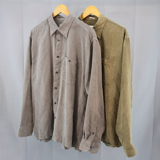 Pair Geoffrey Beene micro suede long sleeve mens shirts front view