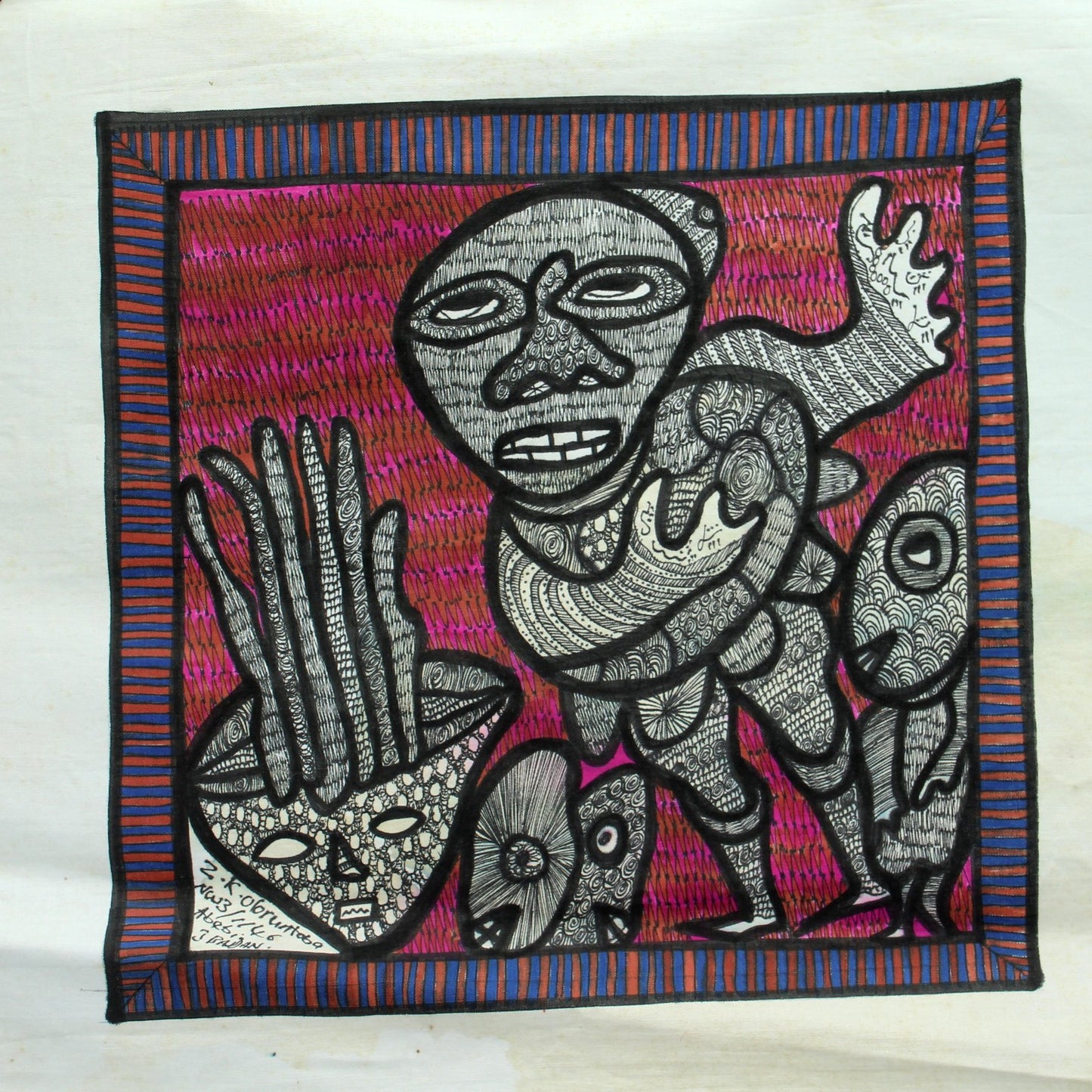 Chief Z K Oloruntoba Nigerian Painter Original Signed 1970s Vintage Unframed"Native Doctor"