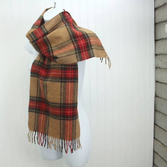 Neck Scarf 100% Cashmere Camel Red Plaid Bloomingdales Peterborough Row Made W Germany