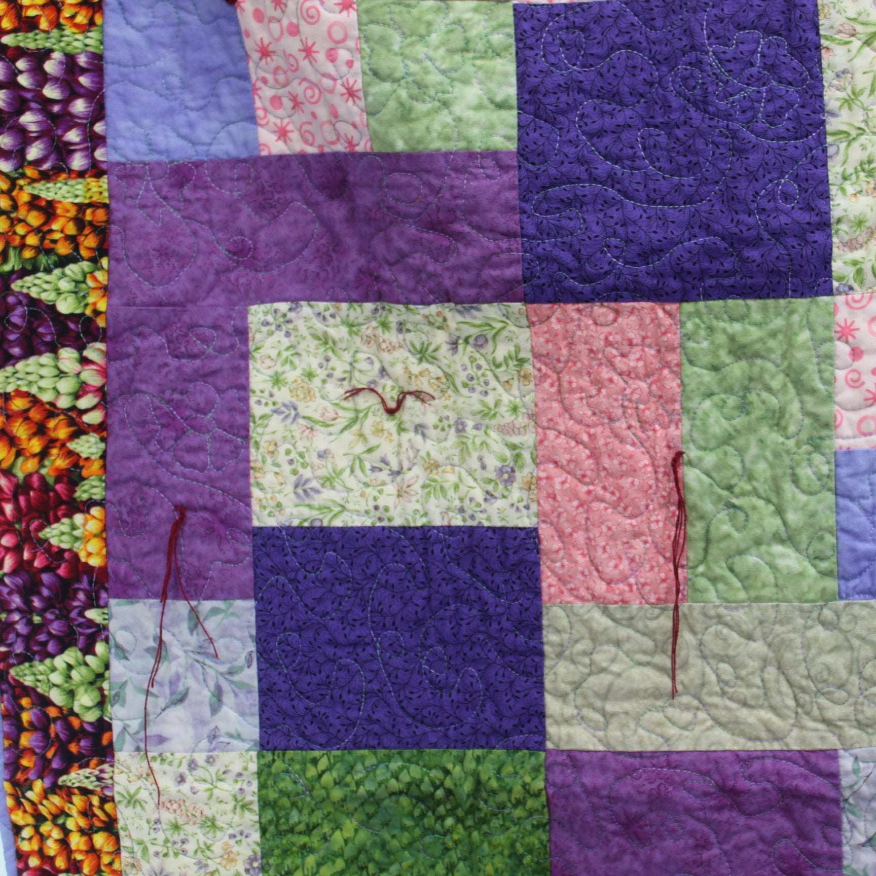 Small Quilt Crib Wheelchair Lap Blanket Methodist Church Gift Great Colors closeup fabric