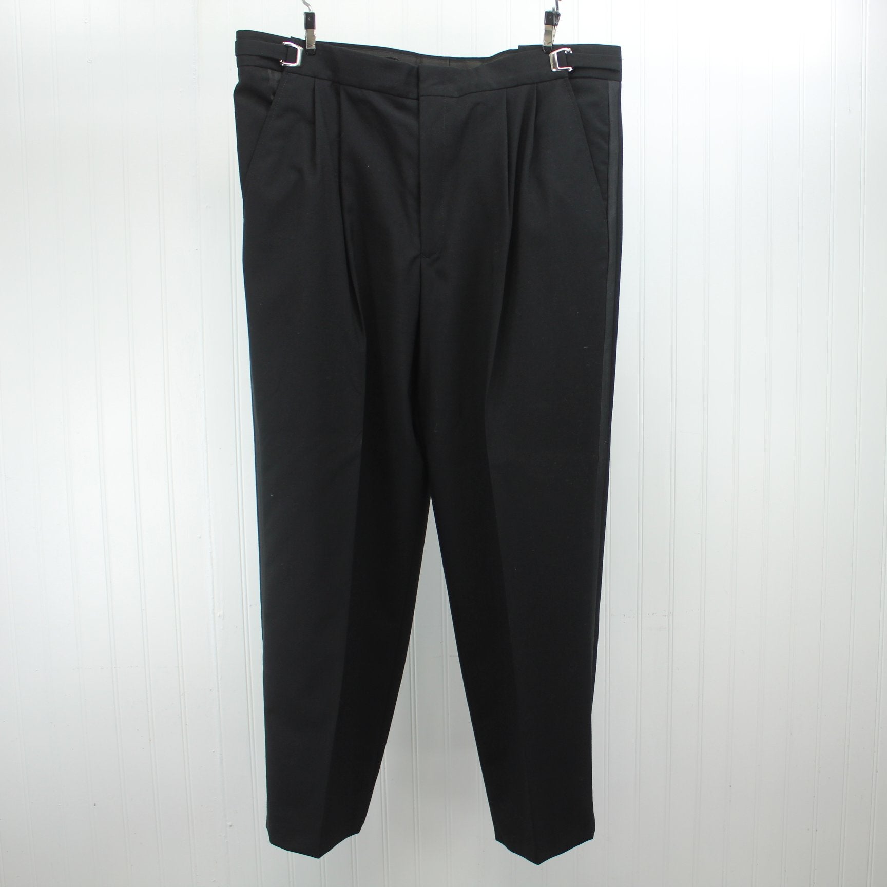 Perry Ellis Evening Suit Formal Men's Black Wool 3 Piece Satin Lapel Trim Print Vest 44R pants