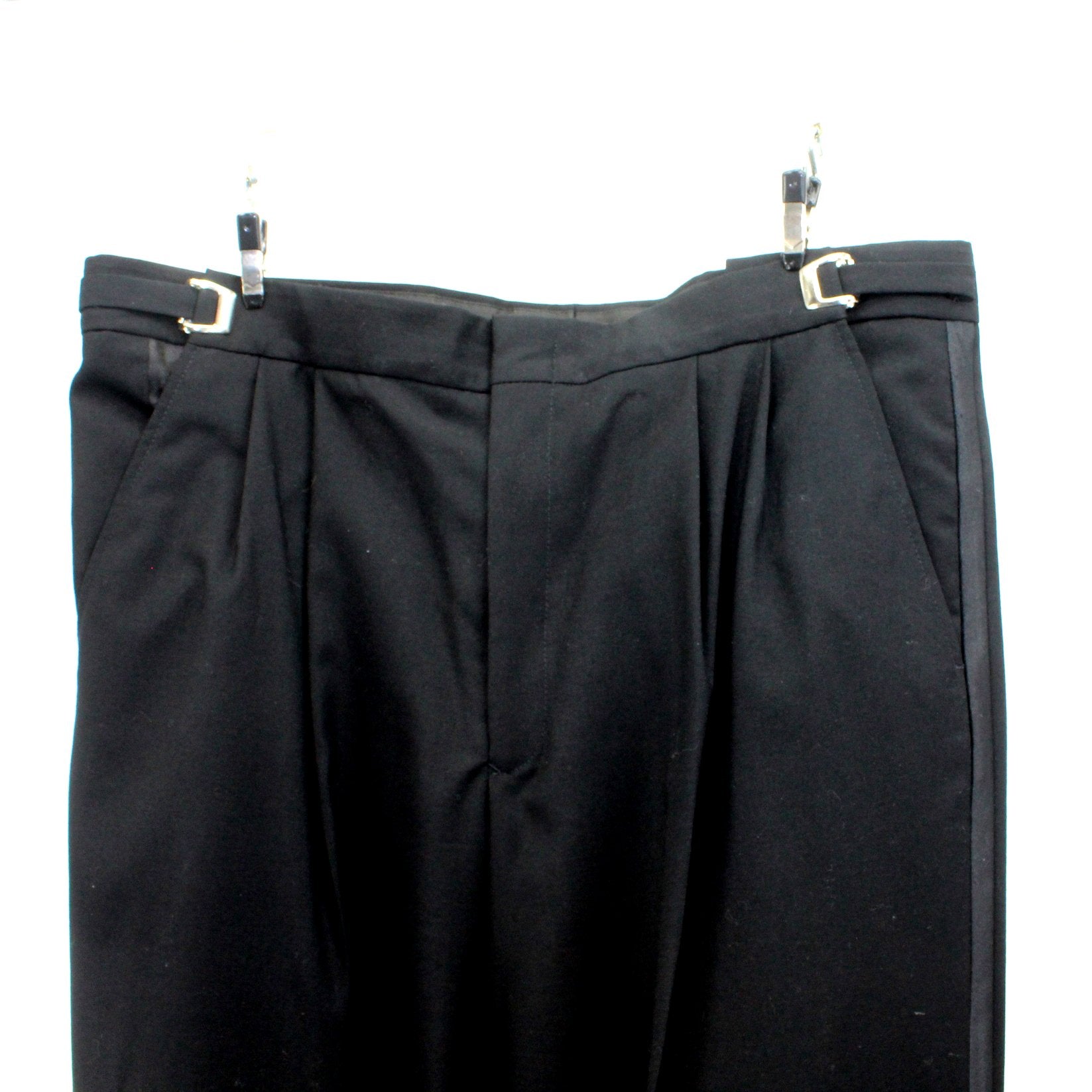 Perry Ellis Evening Suit Formal Men's Black Wool 3 Piece Satin Lapel Trim Print Vest 44R pants detail