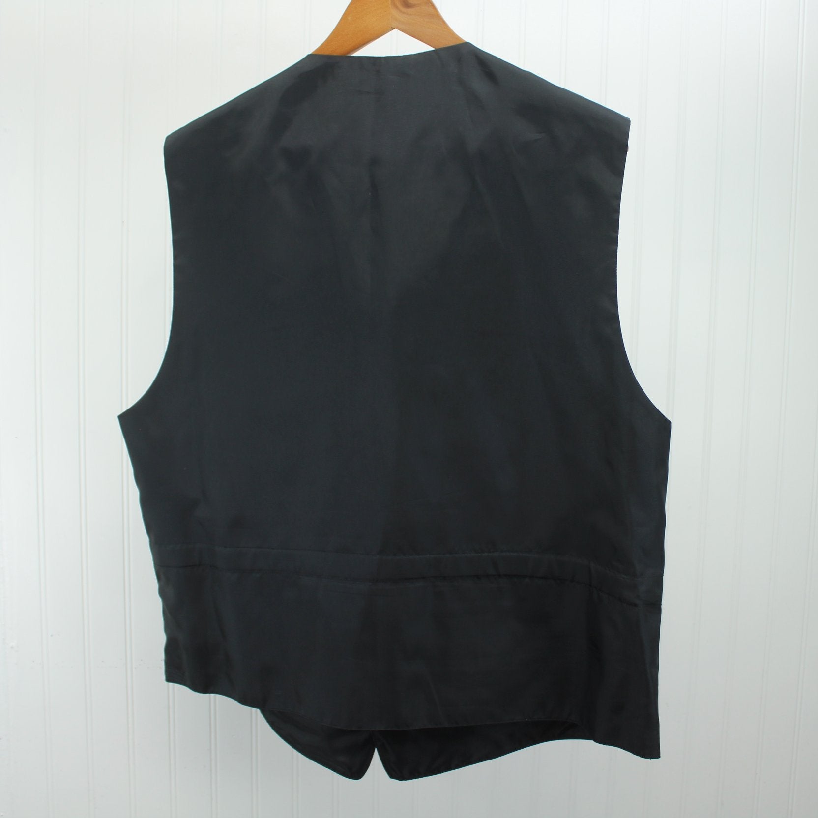 Perry Ellis Evening Suit Formal Men's Black Wool 3 Piece Satin Lapel Trim Print Vest 44R vest back