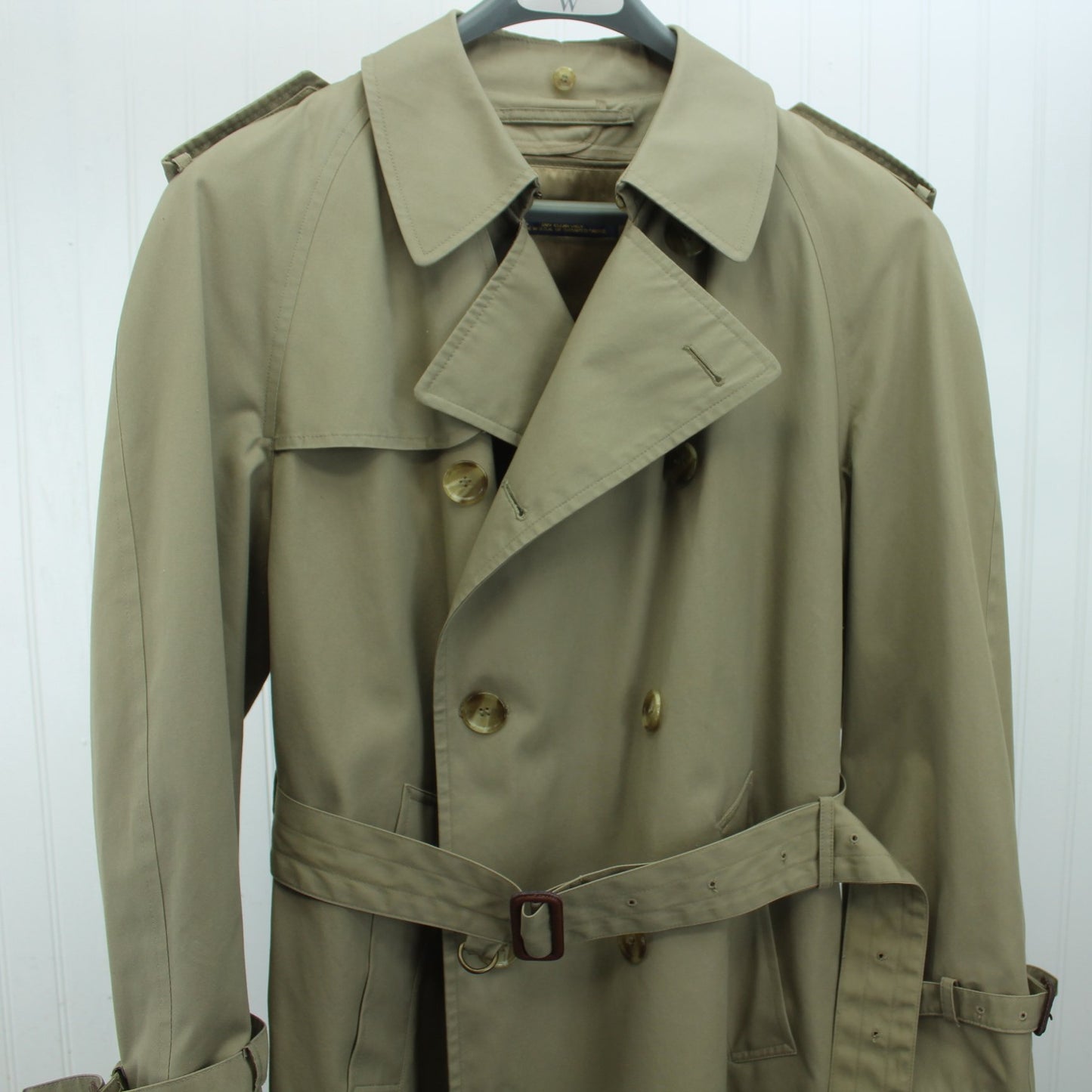 Brooks Bros Vtg Mens Trench Coat Poplin Wool Zip Lining Dupont Zepel Great Detail 38 Reg chest area view