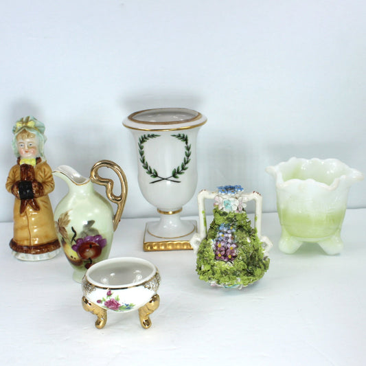 Collection 6 Miniature Vase Urn Pitcher Salt Mosser Slag Andrea Encrusted Vase