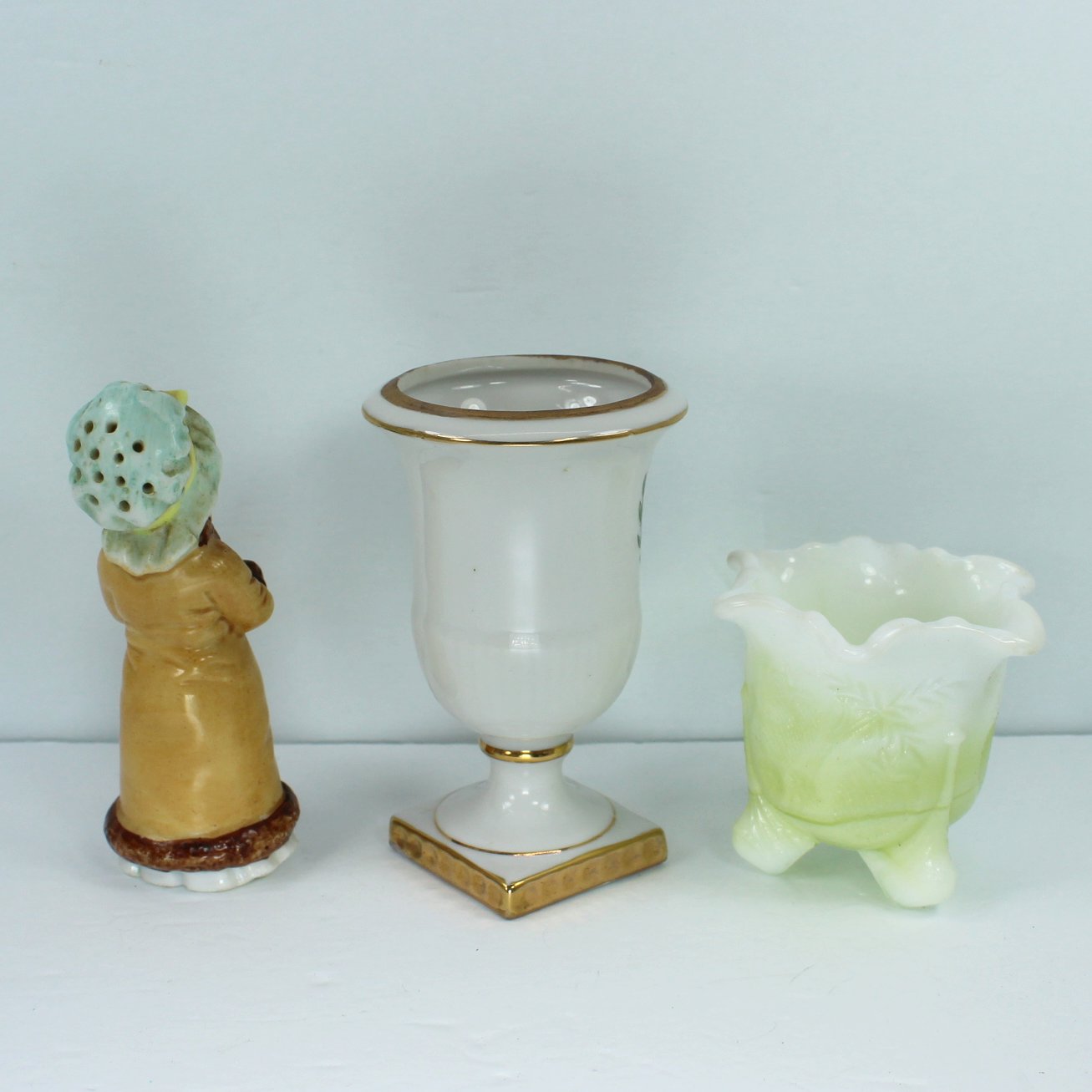 Collection 6 Miniature Vase Urn Pitcher Salt Mosser Slag Andrea Encrusted Vase closeup backs