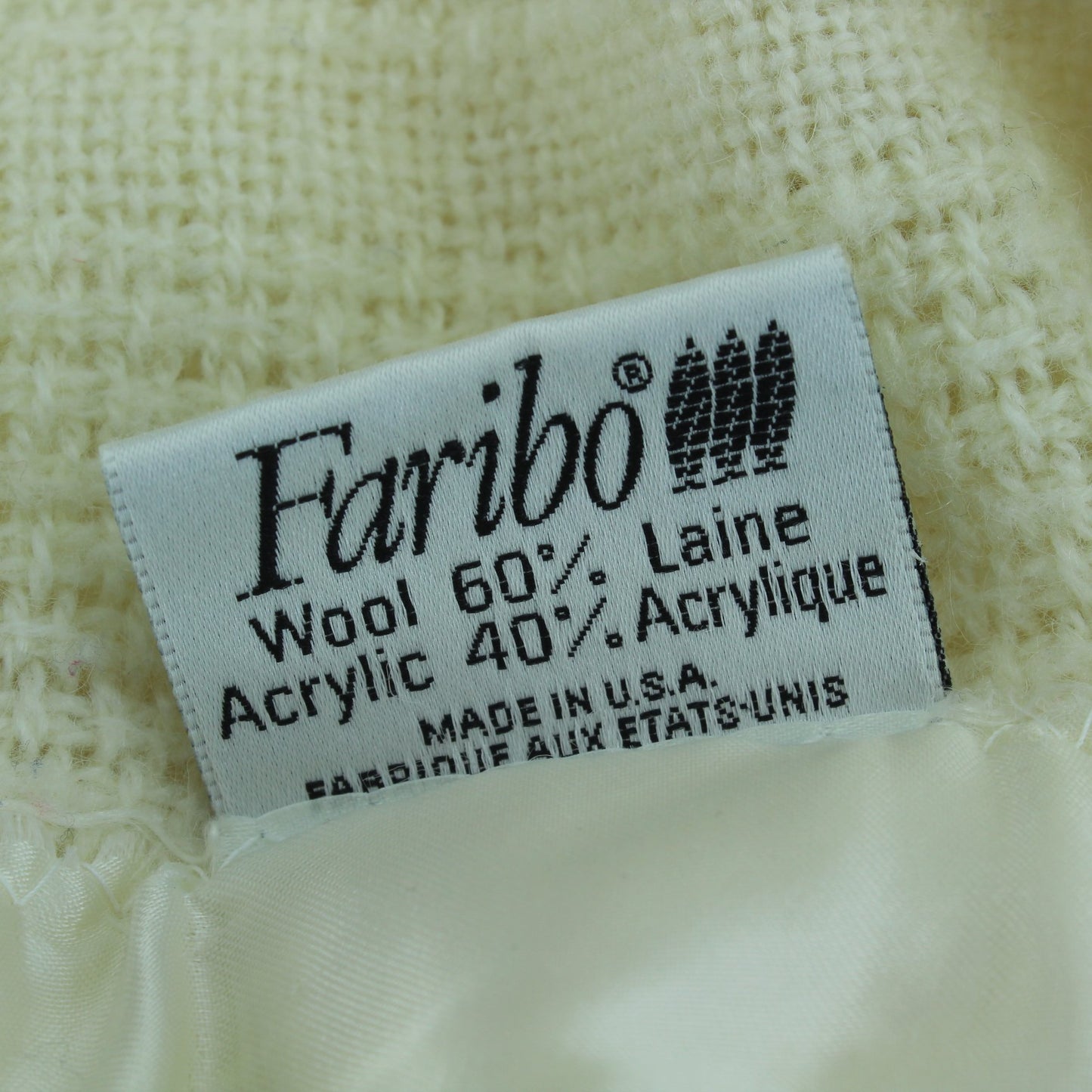 Faribault Faribo Washable Wool Blend Blanket Ivory Basketweave 102" X 87" original ribbon faribo tag