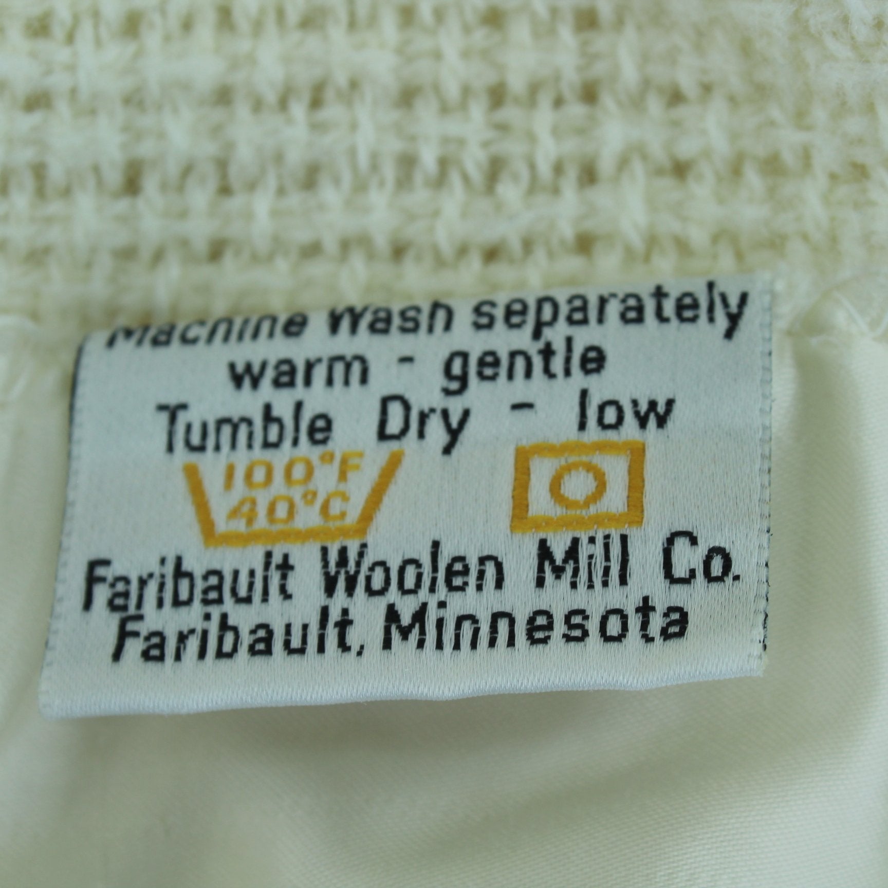 Faribault Faribo Washable Wool Blend Blanket Ivory Basketweave 102" X 87" care inst for blanket 