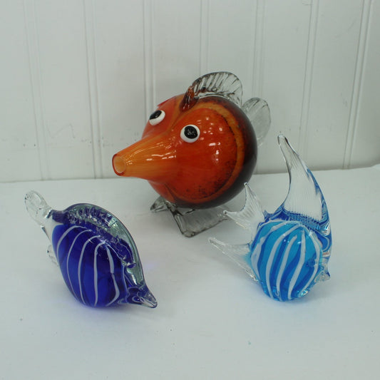 School of 3 Fish Glass Collectibles Angel Blowfish