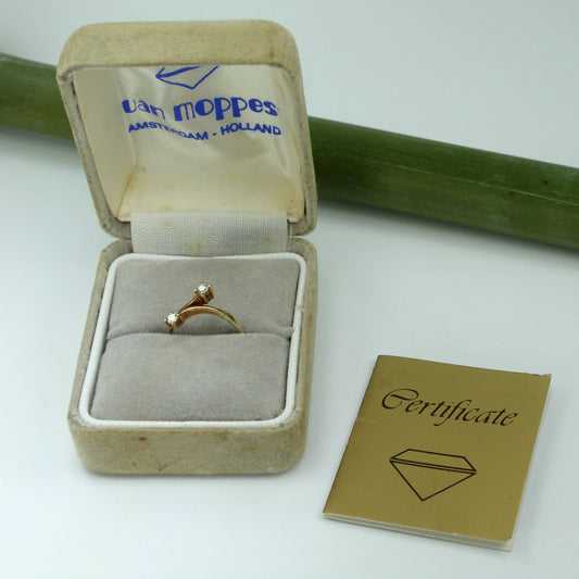 Vtg 1980s Van Moppes Amsterdam 14K 2 Tiny Diamond Ring Pinky Minimiilst Promise Quality