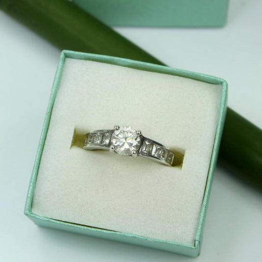 Sterling CZ Ring Prong Channel Set Signed BB 925 Estate Unusual Quality High Sparkle