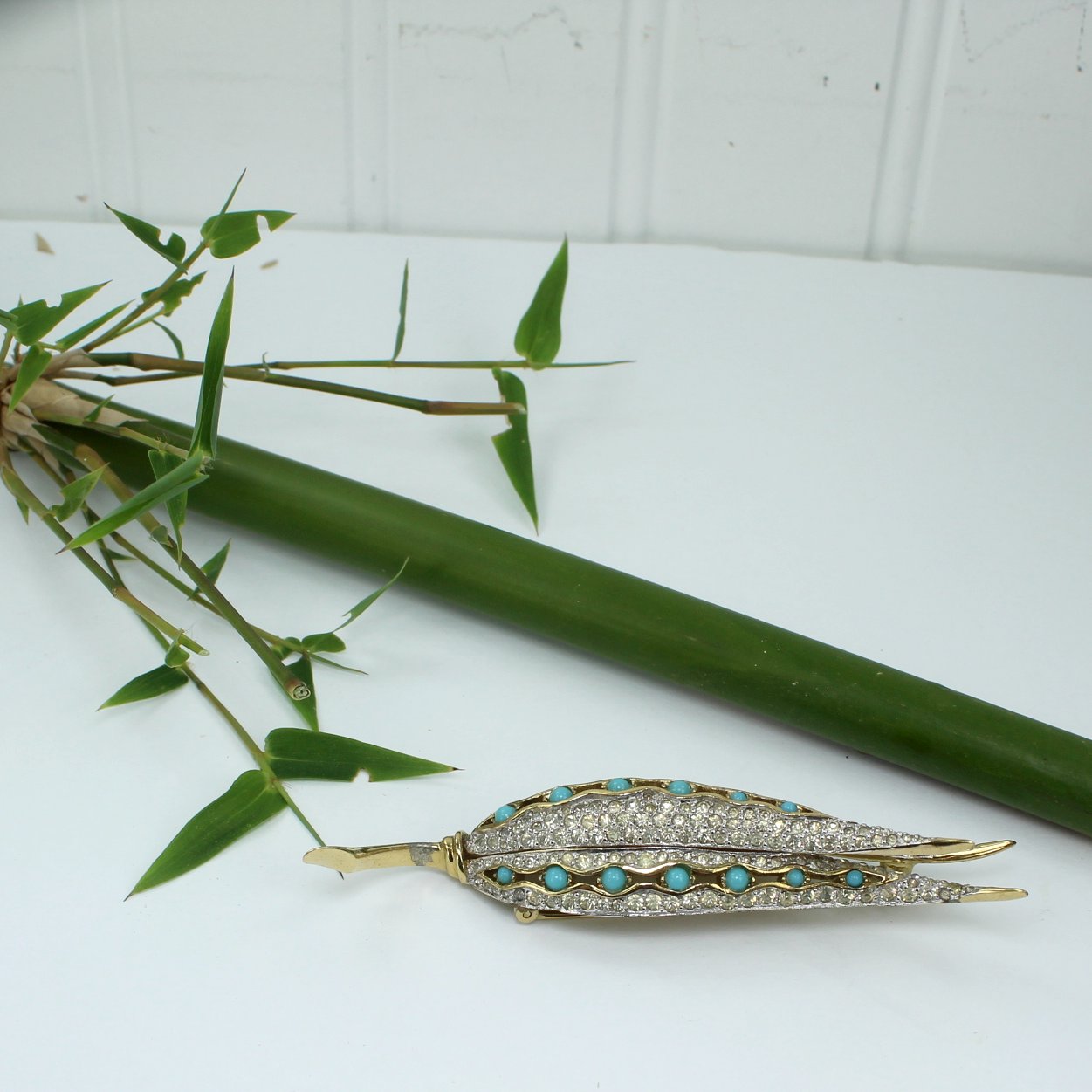 Striking Jomaz Mazer Pin Pave Turquoise Bead Flower Bud