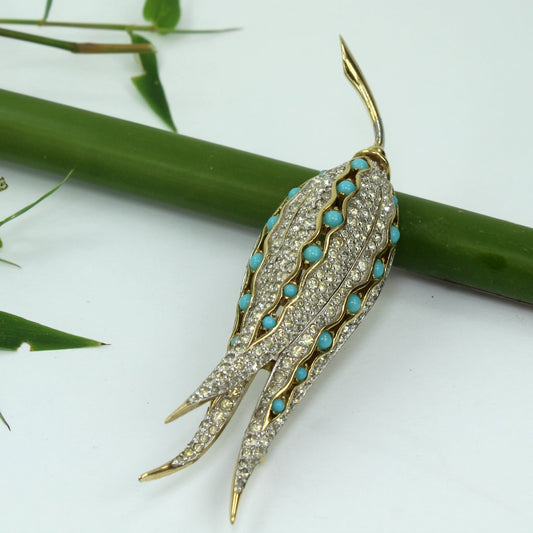 Striking Jomaz Mazer Pin Pave Turquoise Bead Flower Bud closeup