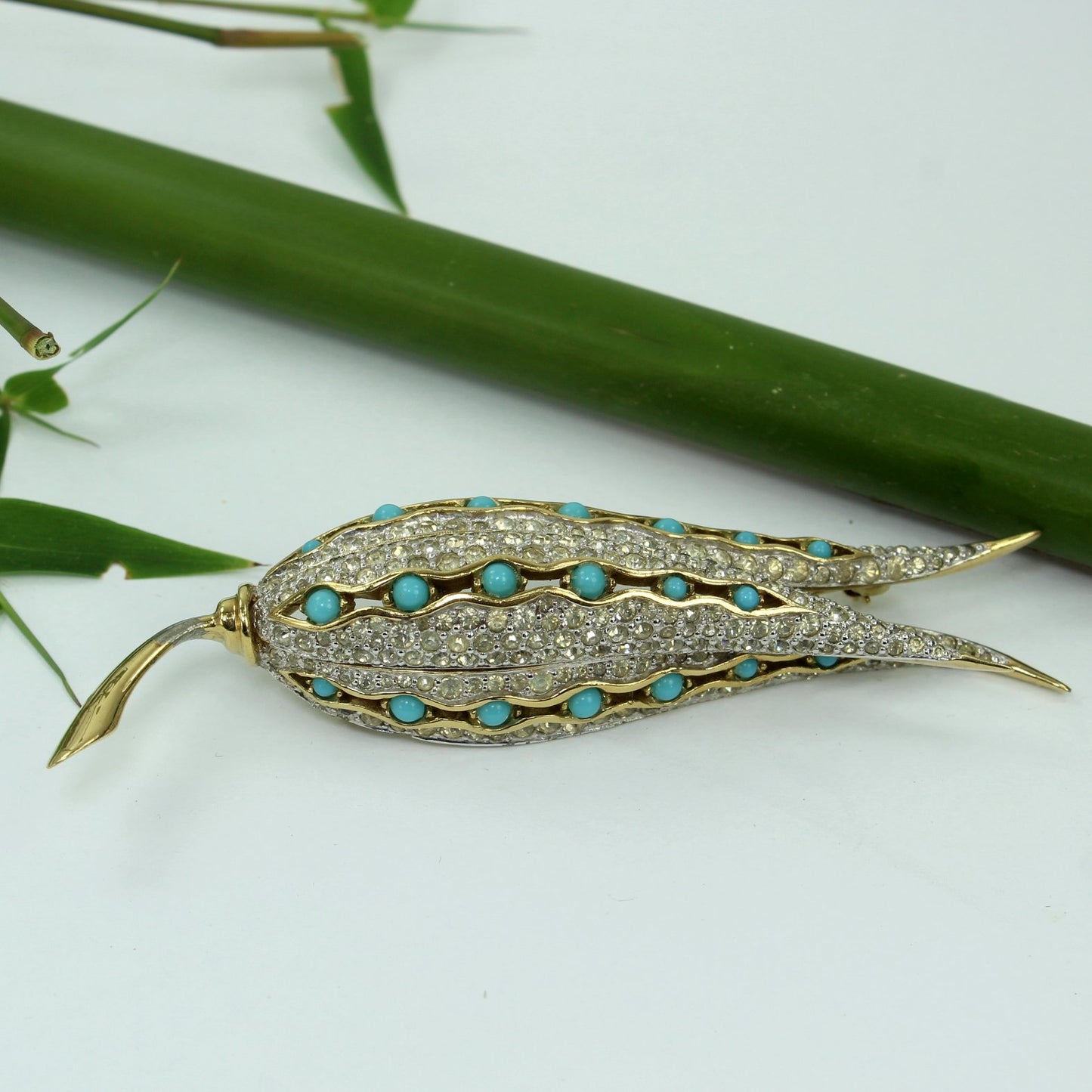 Striking Jomaz Mazer Pin Pave Turquoise Bead Flower Bud 