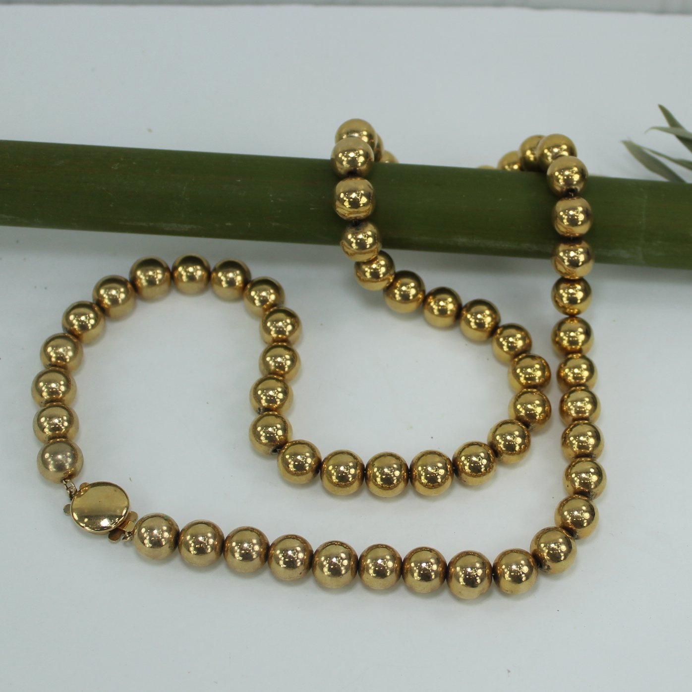 Metal Bead Necklace Gold Tone Chain Strung Vintage 24" 9MM