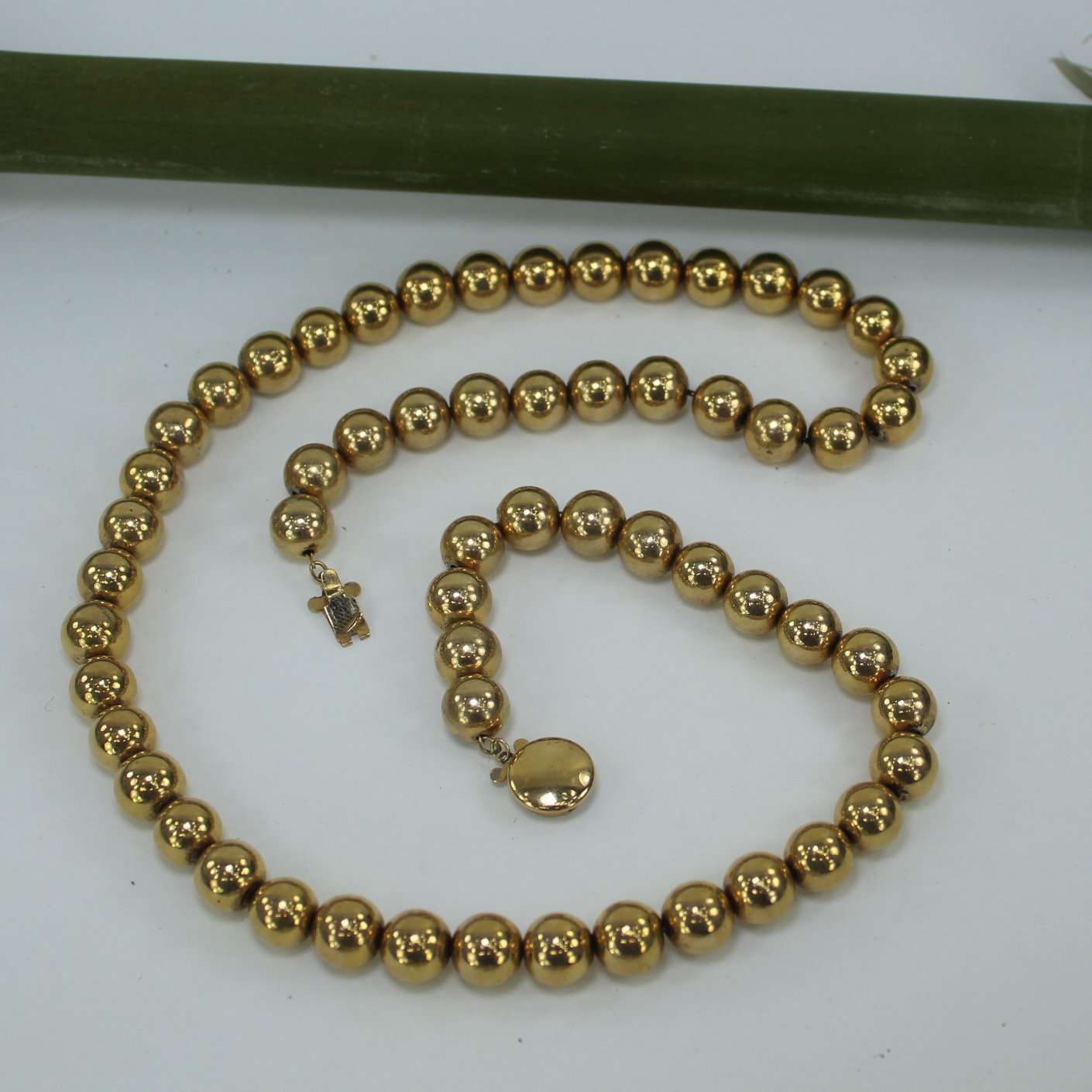 Metal Bead Necklace Gold Tone Chain Strung Vintage 24" 9MM