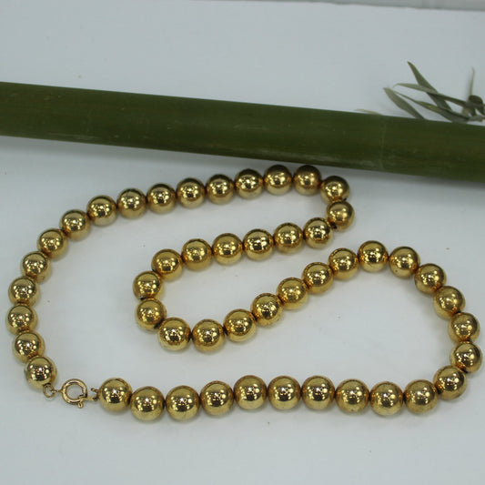 Chain Strung Metal Bead Necklace Bright Gold Tone Vintage 22" 10MM