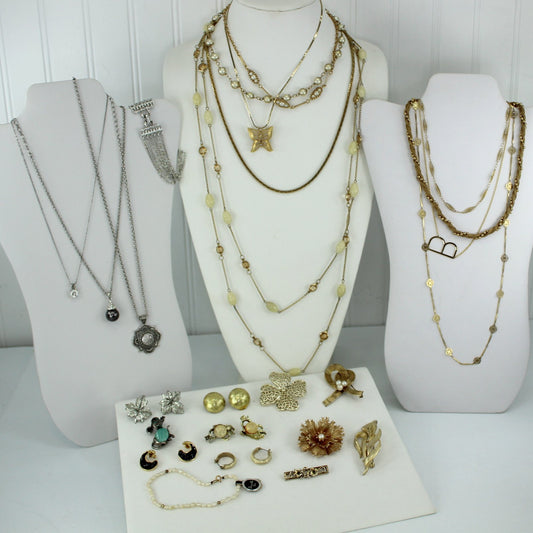 Lot Collection 25 Vintage Designer Signed Jewelry Necklaces Bracelets Pins Earrings