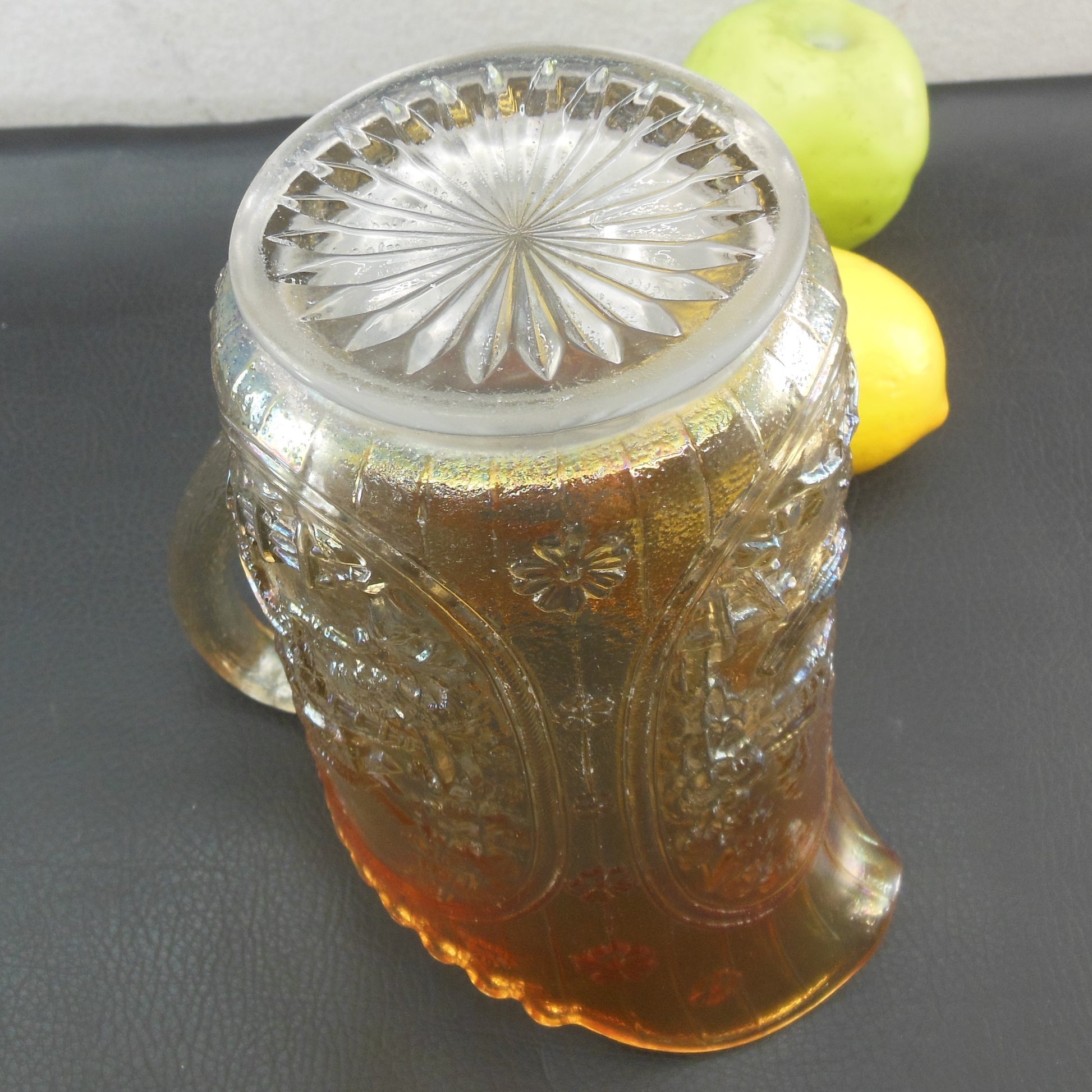 Imperial Marigold/Clear Windmill Carnival Glass Pitcher 8" Bottom