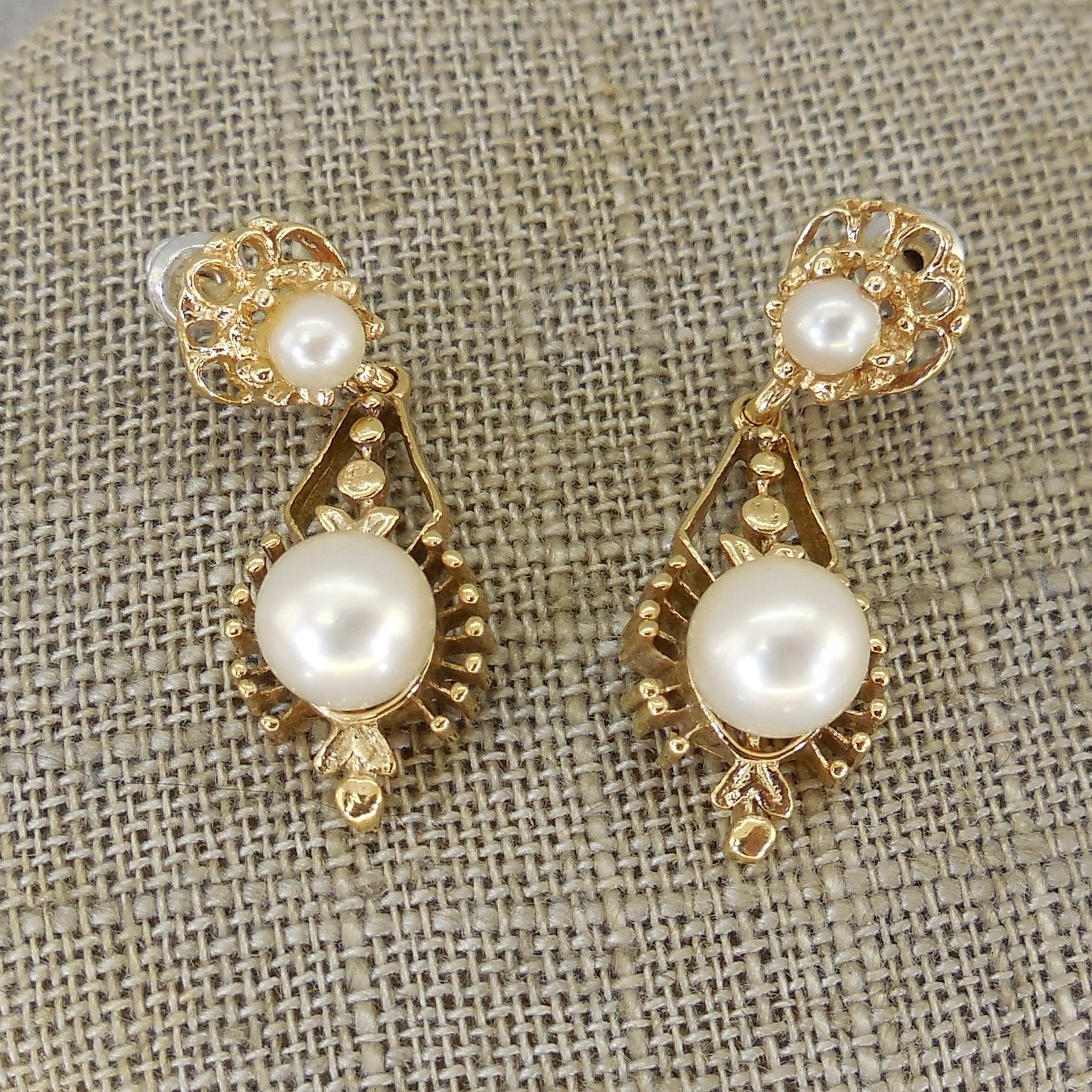 Oritalia Italy 14K Yellow Gold Pearl Pendant Necklace Earrings Set 13.1 Grams