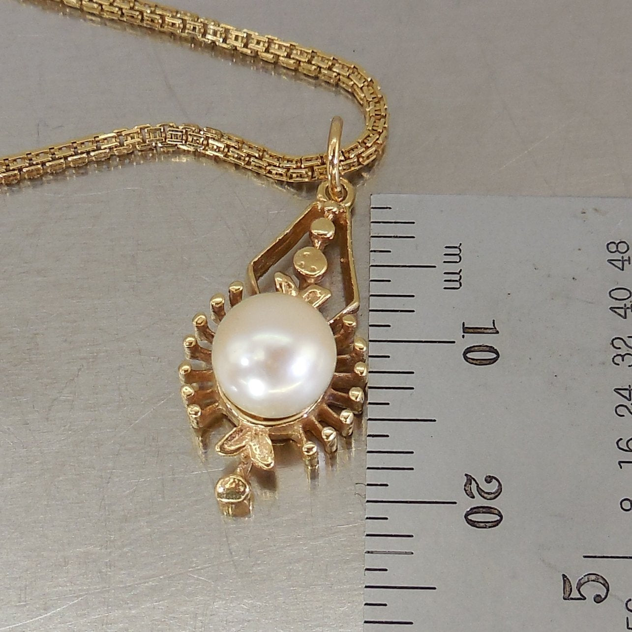 Oritalia Italy 14K Yellow Gold Pearl Pendant Necklace Earrings Set 13.1 Grams