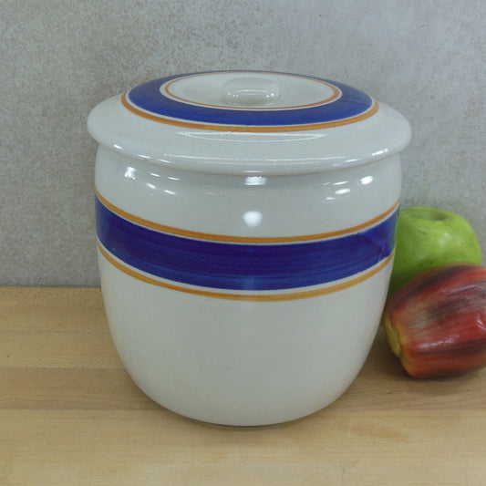 Unbranded Orange/Blue Stripe Banded Stoneware Pottery Cookie Jar Kitchen Canister