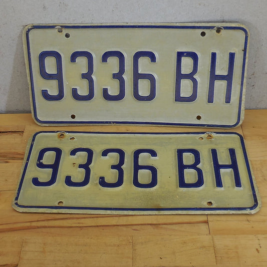 Jamaica License Plate Tags - Matched Pair 9336-BH Blue White