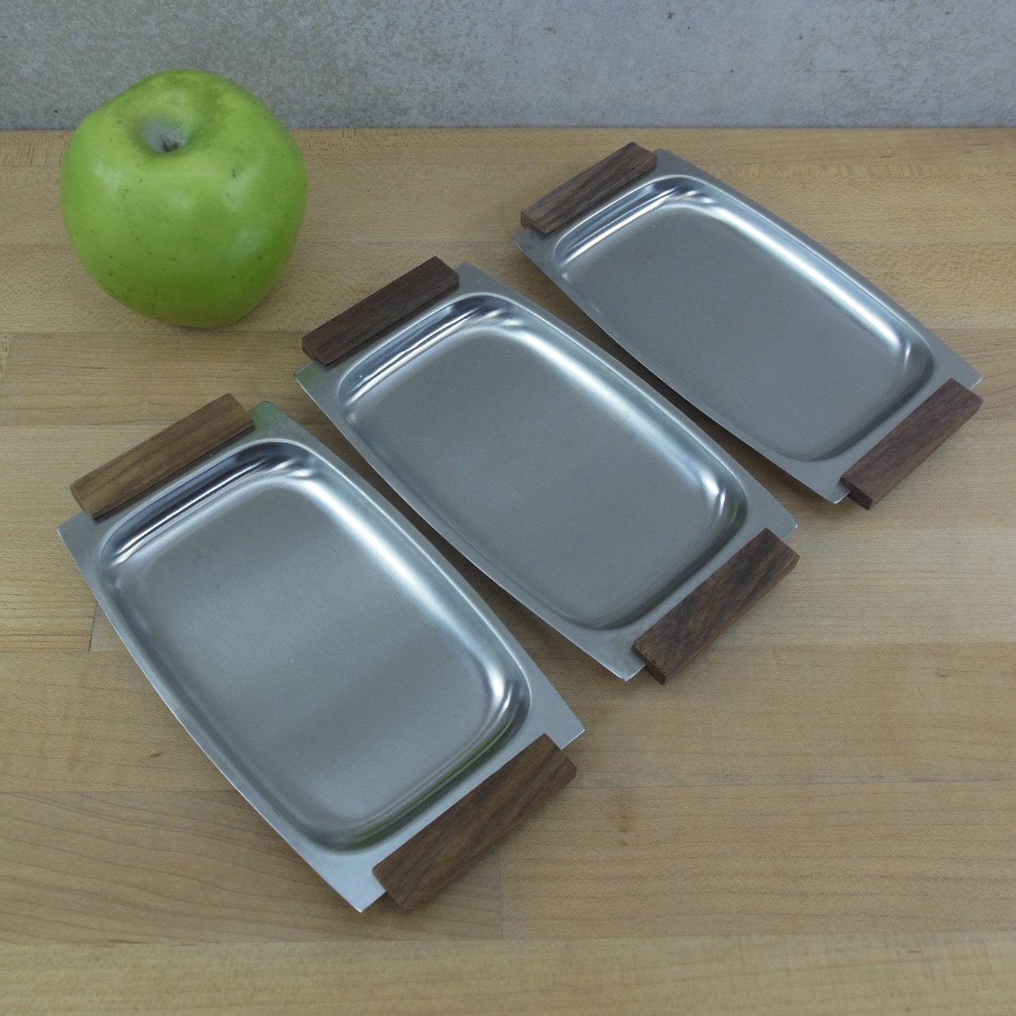 Unbranded Japan Modern Stainless Teak/Rosewood Small Serving Trays
