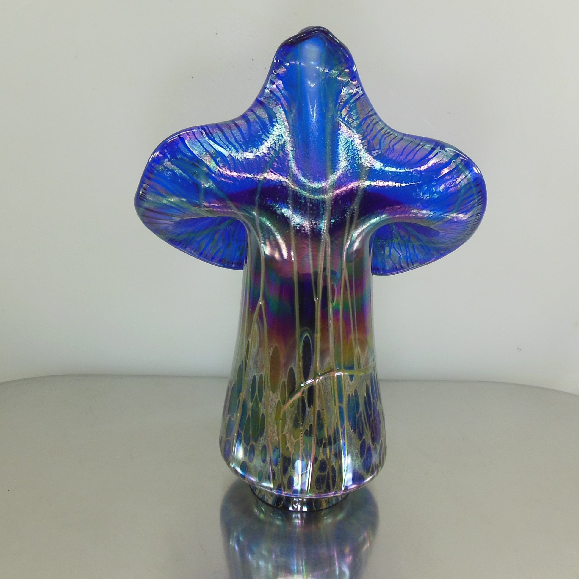 Unsigned Blown Art Glass Jack In The Pulpit Lamp Shade Blue Vintage