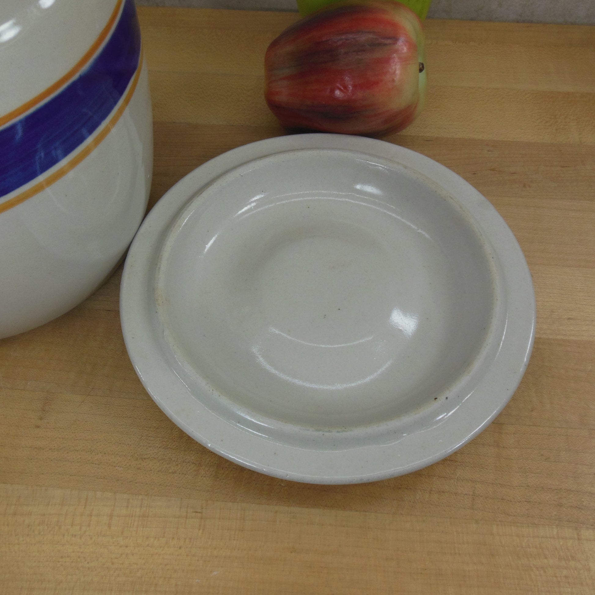Unbranded Orange/Blue Stripe Banded Stoneware Pottery Cookie Jar Kitchen Canister Vintage