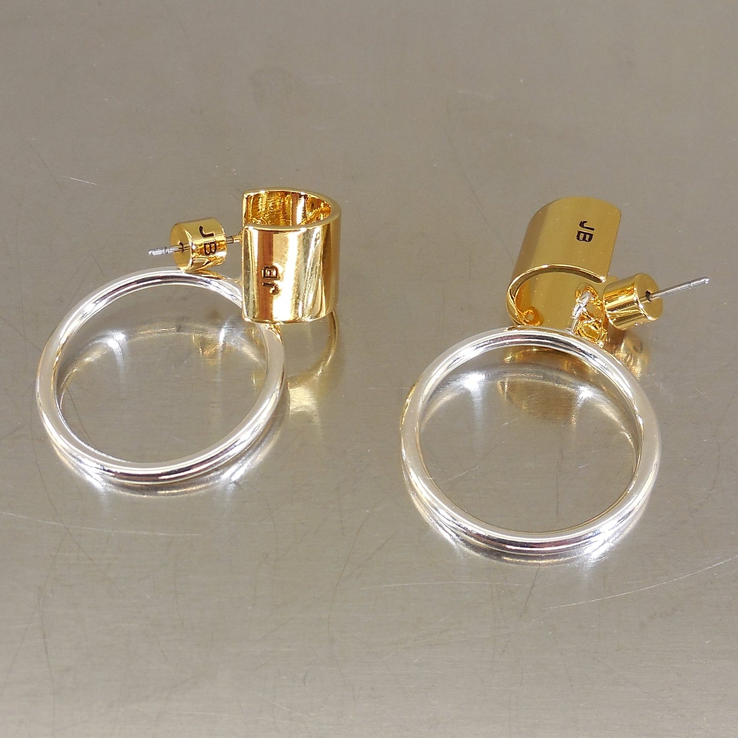 Jenny Bird Two Tone Faye Knocker Earrings 14K Gold & Silver Dipped Brass EUC