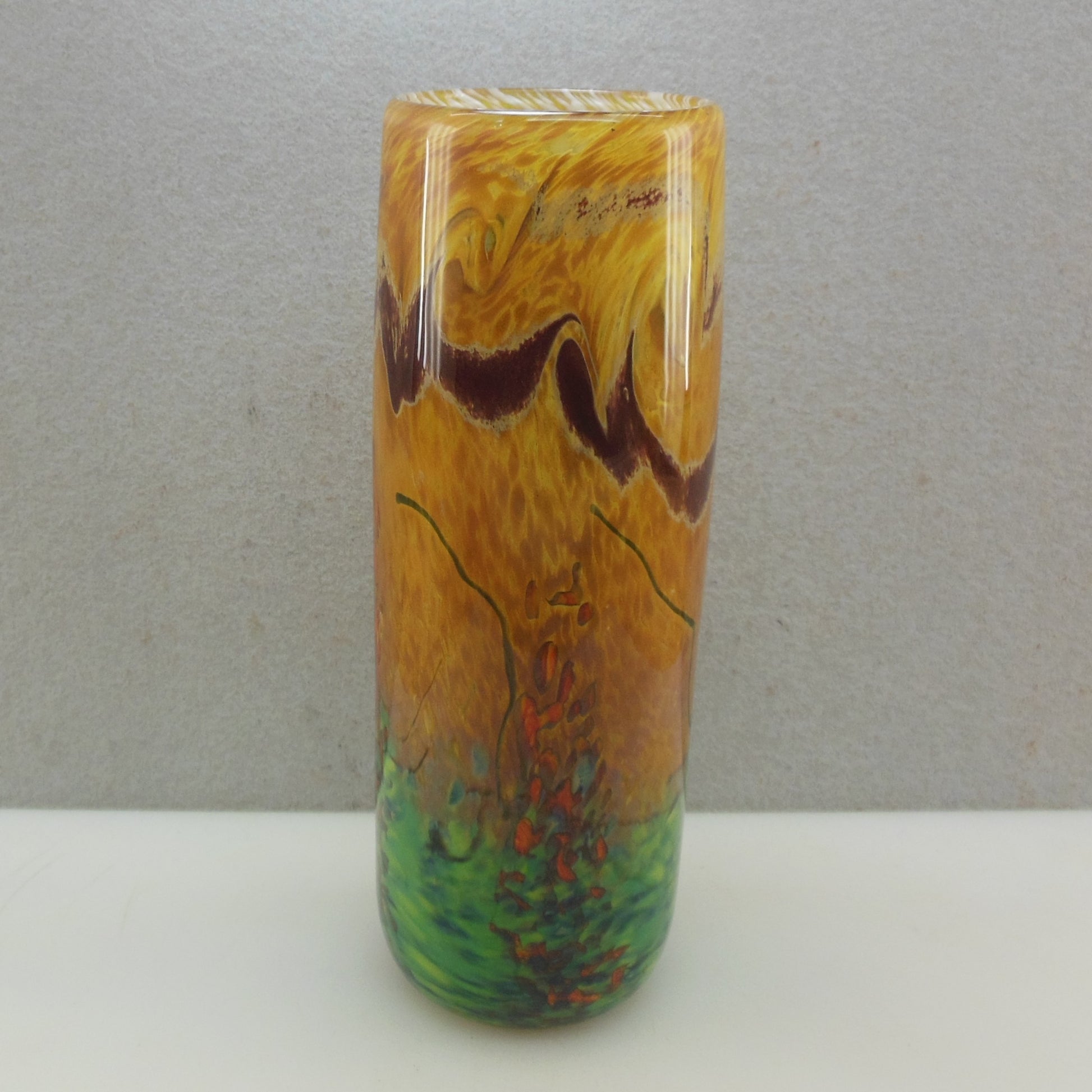 John Fields 2001 Signed Art Glass Cylinder Vase Landscape Monet