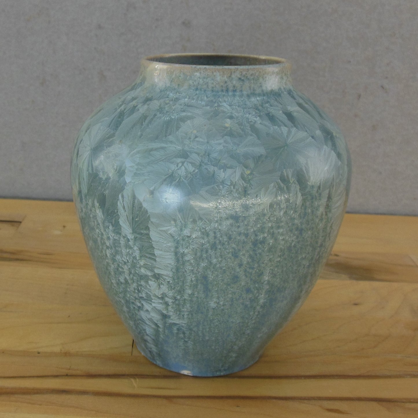 Signed JK 1991 Blue Crystalline Pottery Vase 5" Used