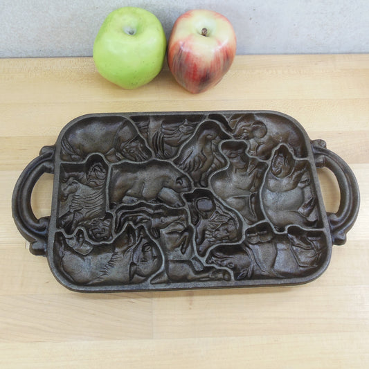 John Wright 1984 Cast Iron Animal Puzzle Cookie Mold Pan Vintage