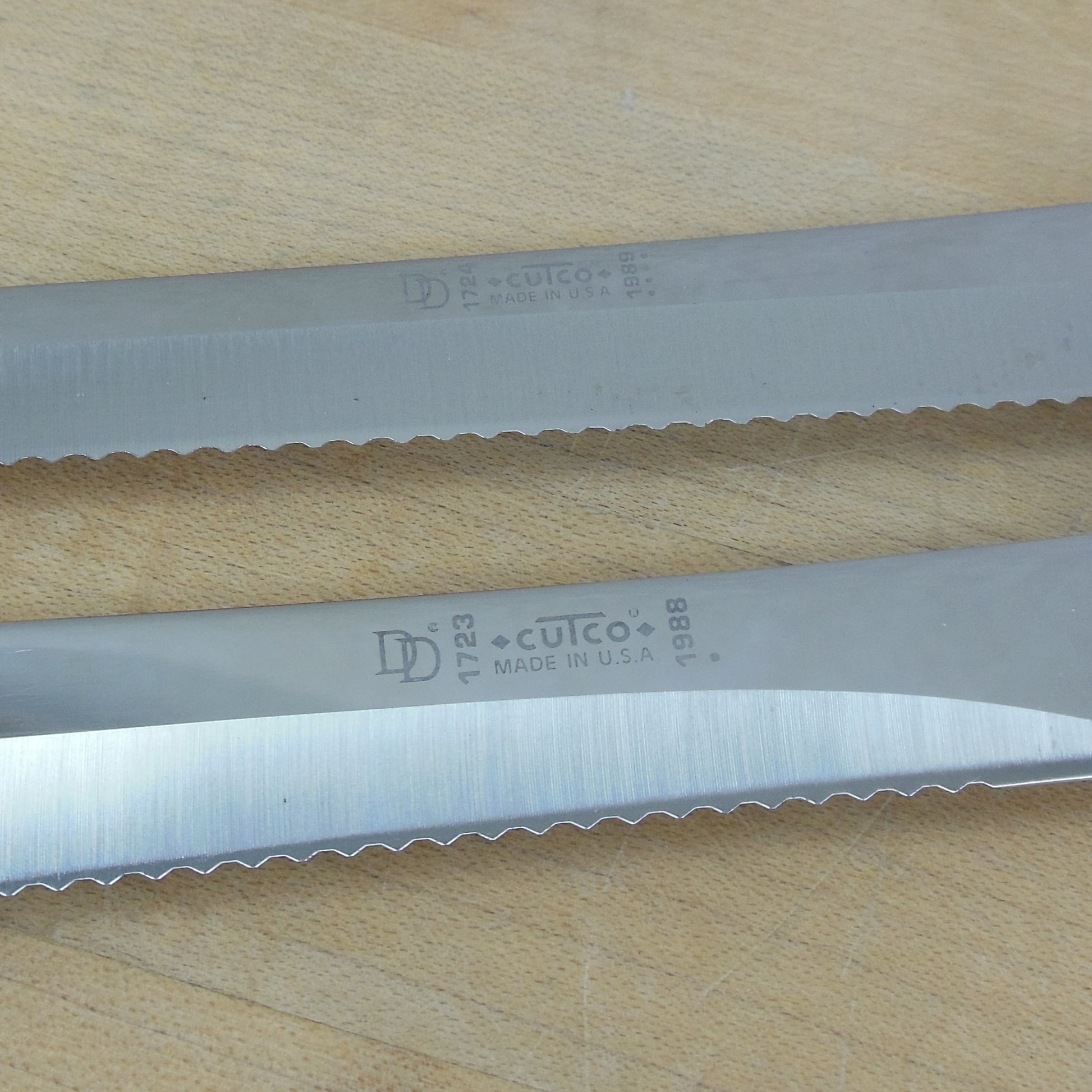 Cutco USA Pair Kitchen Knives 1713 Carver 1724 Slicer Serrated Stainless 1988 1989