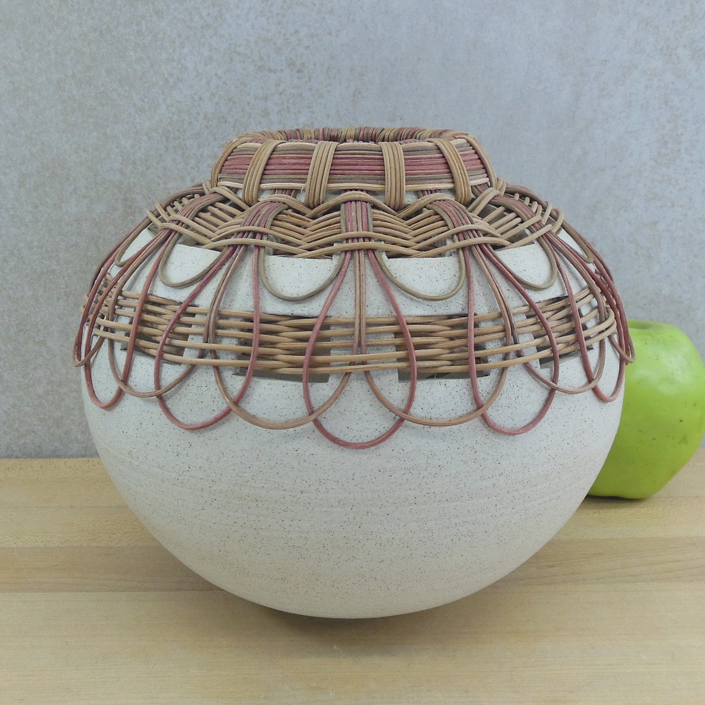 Kidd Wiesenmeyer 1996 Signed Art Pottery Basket Weave Vase