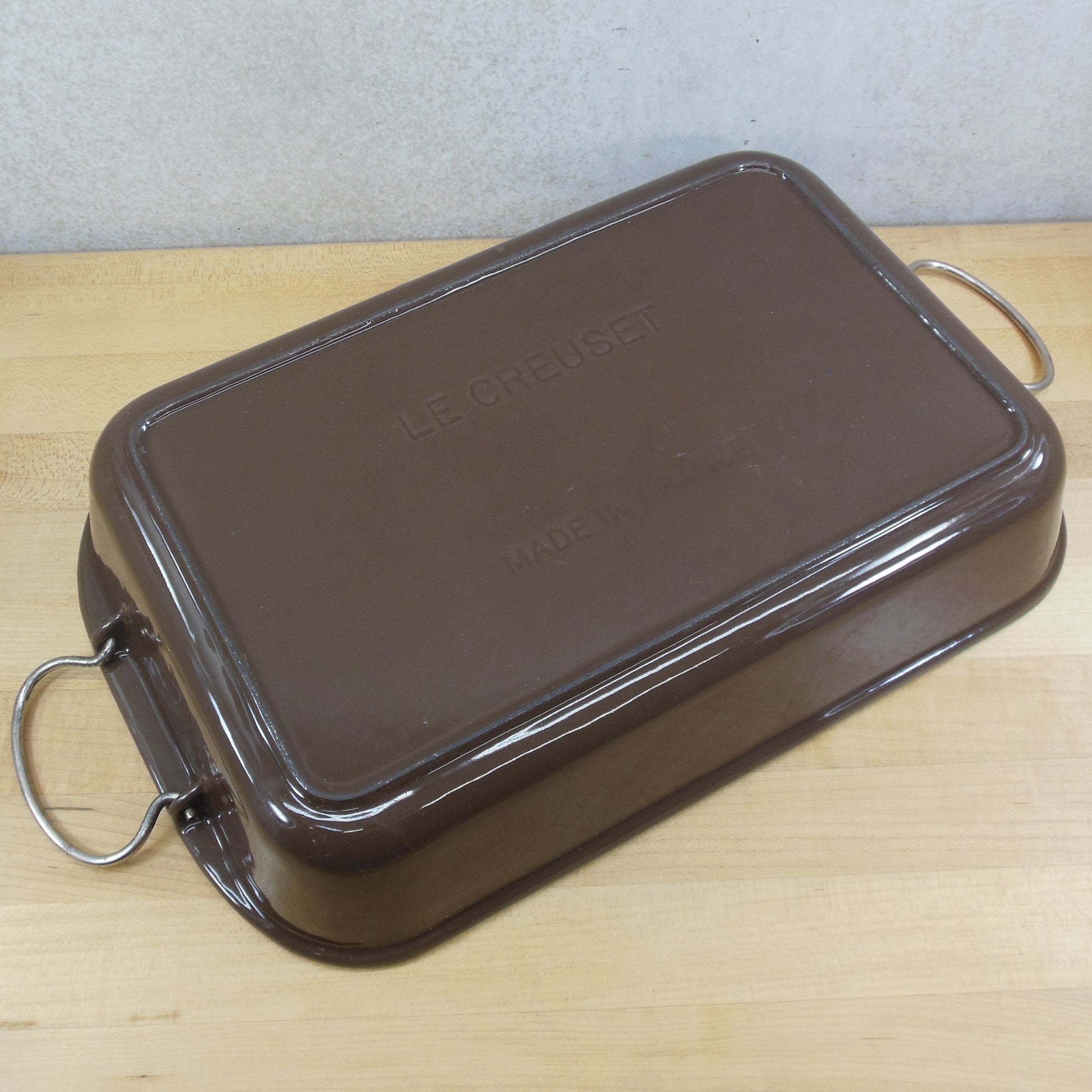 Le Creuset Brown Enamel Cast Iron Lasagna Roasting Pan Swing Handles Vintage