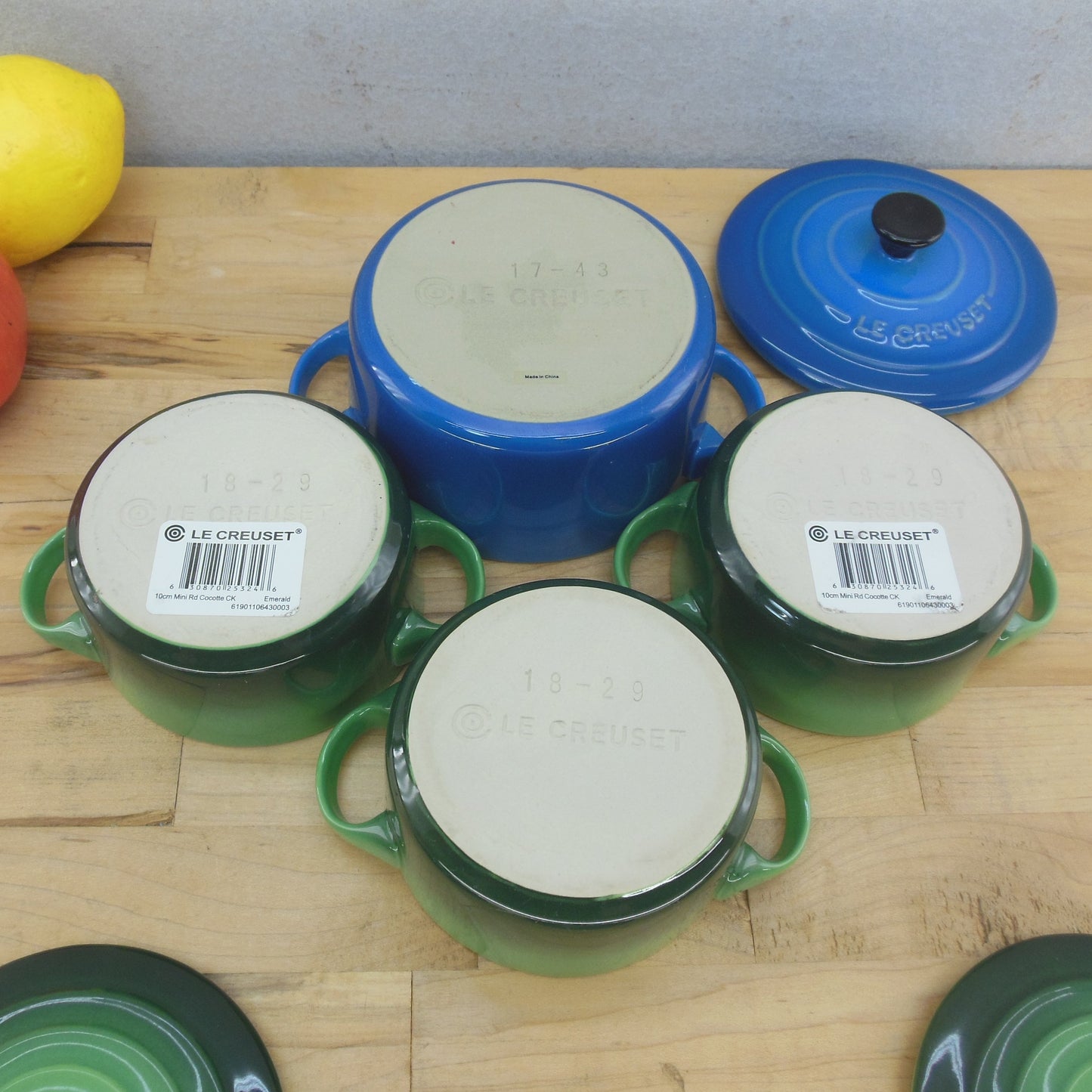 Le Creuset Stoneware 3 Emerald Mini Cocottes 10cm 1 Blue 12cm Unused
