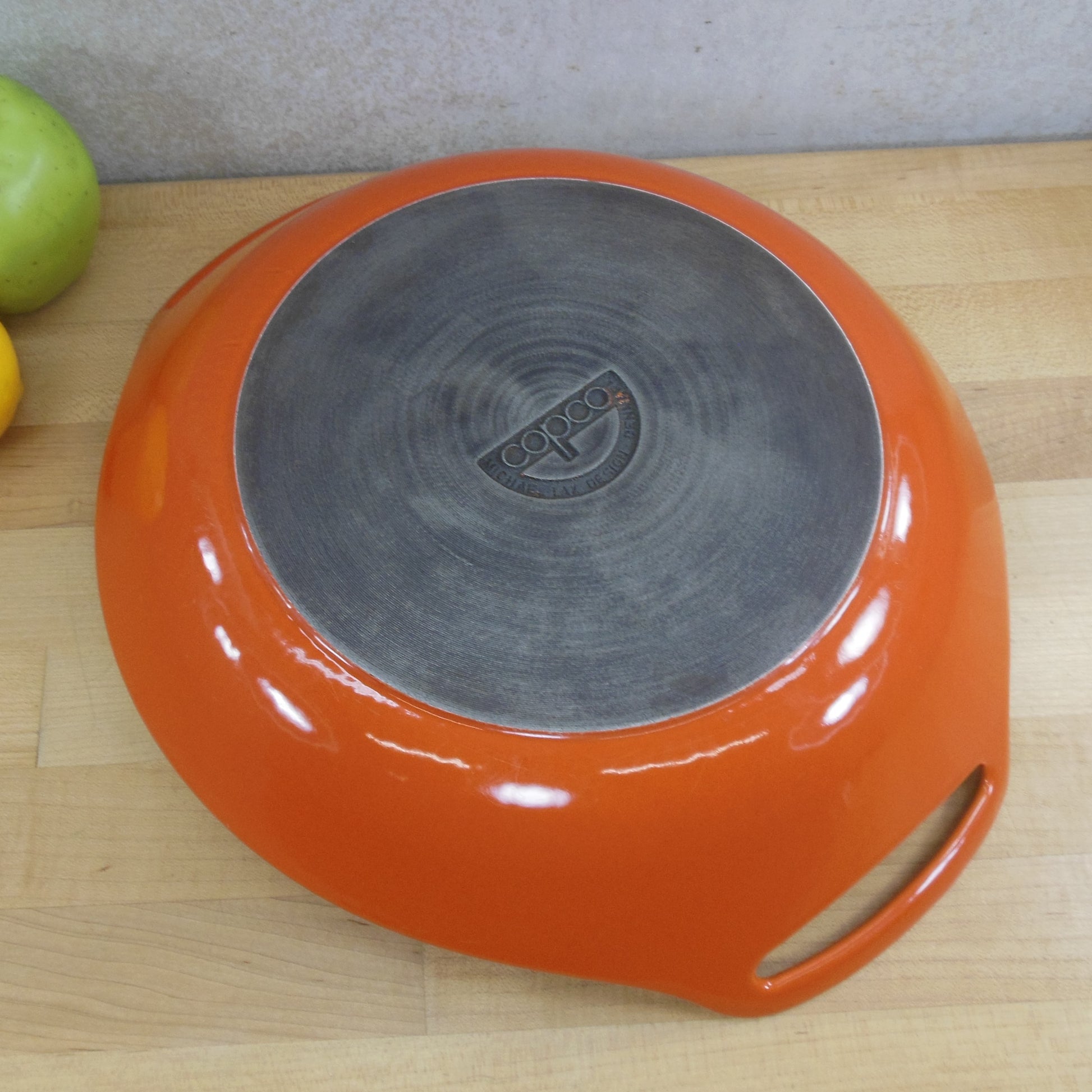 Copco Denmark Lax Orange Cast Iron Round Casserole Baker Paella Pan Vintage
