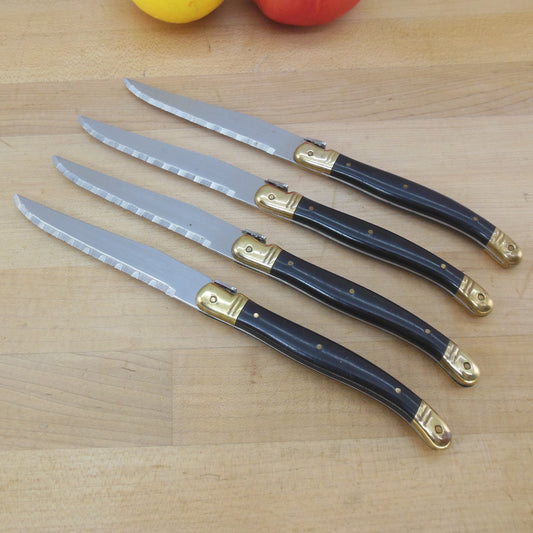 Sabatier Laguiole France Bee Stainless Steak Knives Black Brass 4 Set