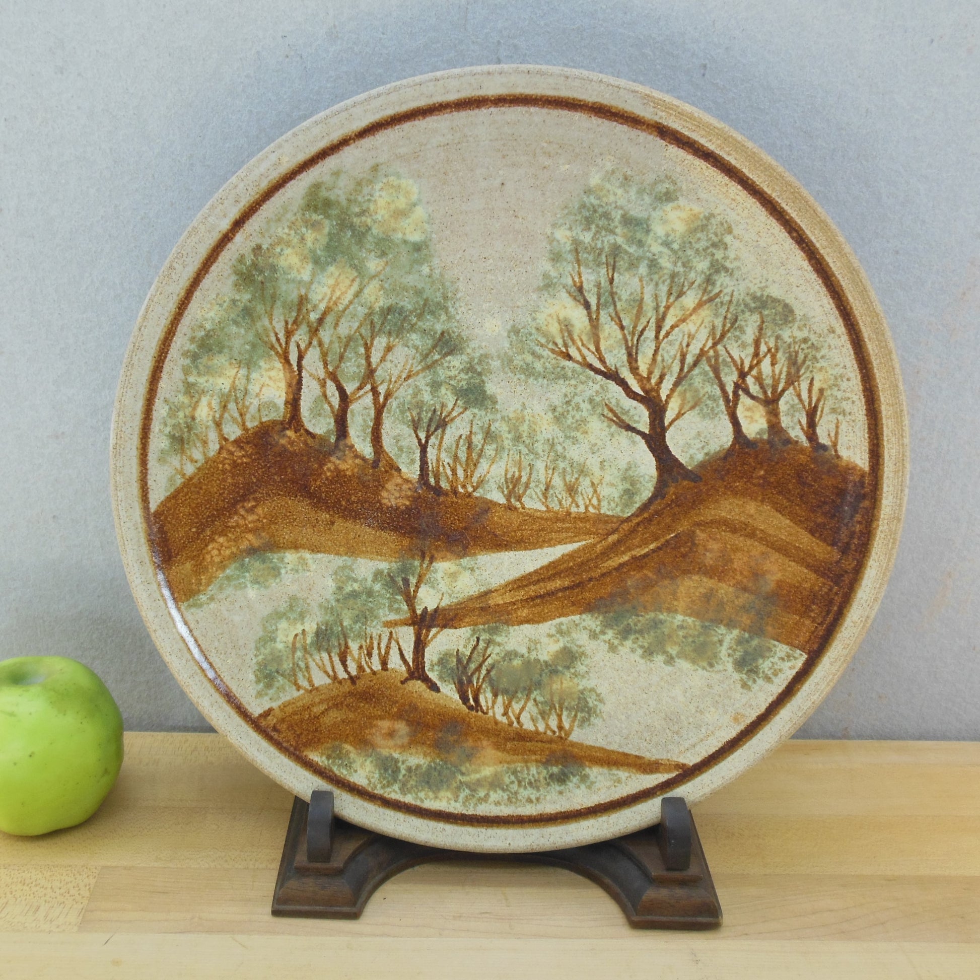 Peter Newland Large Pottery Wall Plate Trees Landscape 13.75"